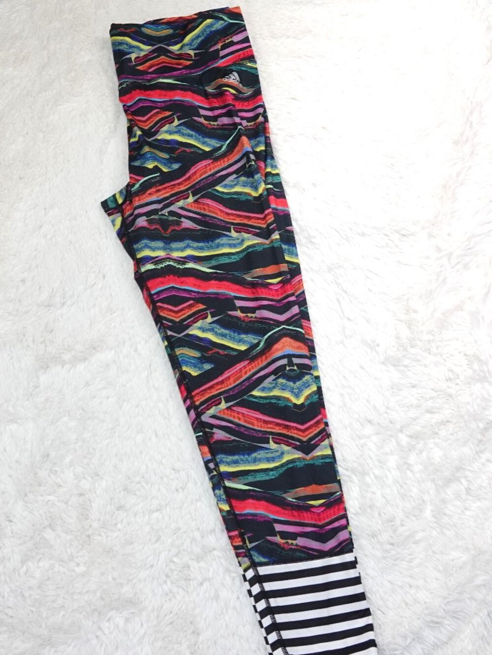 Adidas Multi-Color Abstract Print Leggings with Striped Waistband - Size XL